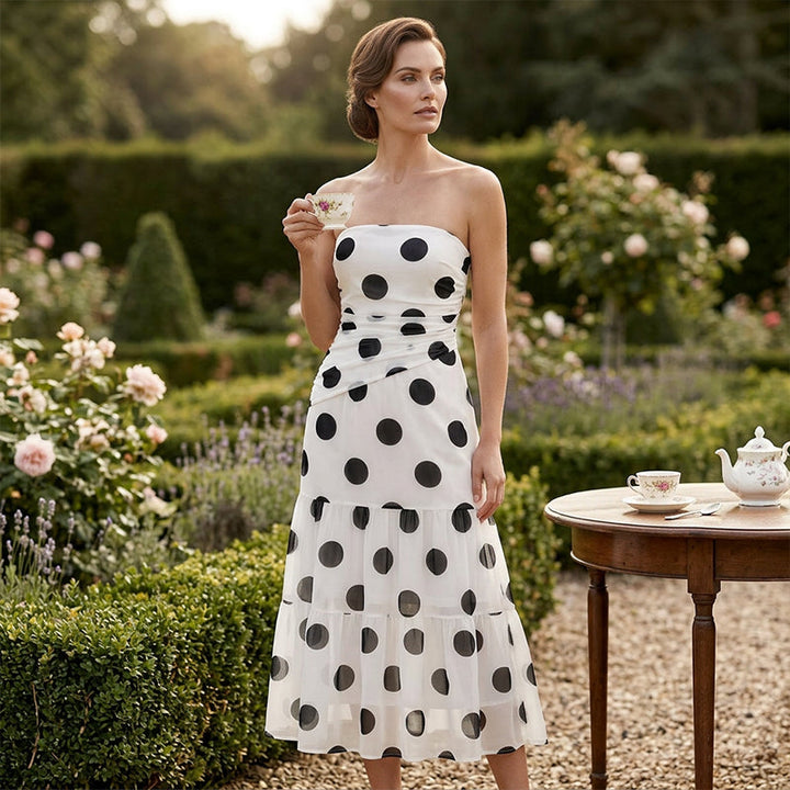 Adeline™ | Elegant Polka Dot Strapless Dress