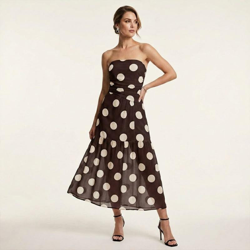 Adeline™ | Elegant Polka Dot Strapless Dress