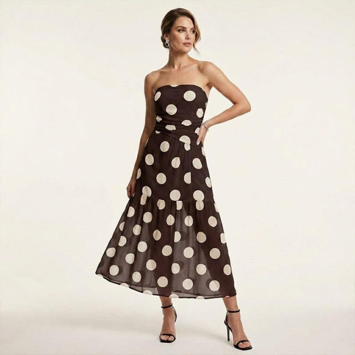 Adeline™ | Elegant Polka Dot Strapless Dress